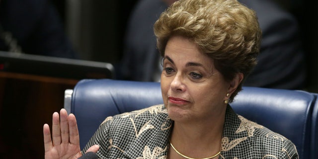 Suspended Brazilian President Dilma Rousseff after her impeachment trial in Brasilia, Brazil, Monday, Aug. 29, 2016.