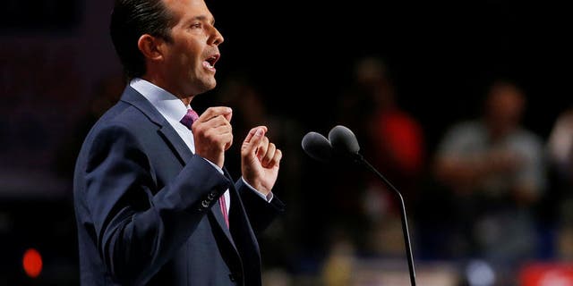 Donald Trump Jr. speaks at the 2016 Republican National Convention in Cleveland, Ohio U.S. July 19, 2016.