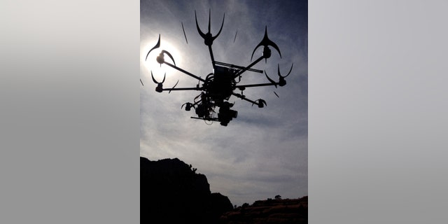 File photo - This image provided by Aerial MOB, LLC, shows their eight rotor Sky Jib Helicopter in San Diego, Calif., in August 2013.