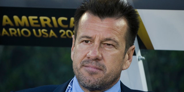 Brazil head coach Dunga sits on the bench before the team's Copa America Centenario Group B soccer match against Ecuador at the Rose Bowl, Saturday, June 4, 2016, in Pasadena , Calif. (AP Photo/Jae C. Hong)