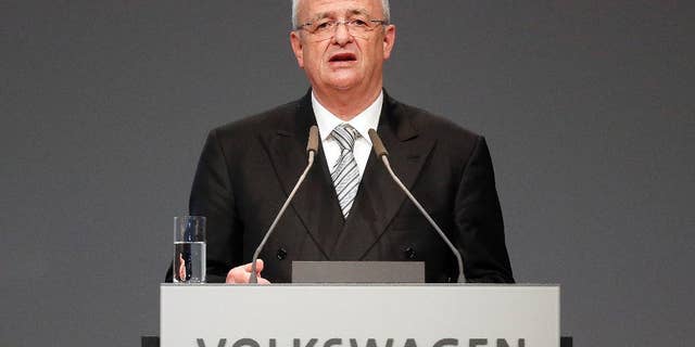 FILE - In a Tuesday, May 5, 2015 file photo, Volkswagen CEO Martin Winterkorn addresses the shareholders during the annual shareholder meeting of the car manufacturer Volkswagen in Hannover, Germany. Winterkorn apologized Sunday, Sept. 20, 2015, after the Environmental Protection Agency said the German automaker skirted clean air rules by rigging emissions tests for about 500,000 diesel cars. "I personally am deeply sorry that we have broken the trust of our customers and the public," Volkswagen chief Martin Winterkorn said in a statement. (AP Photo/Frank Augstein, File)