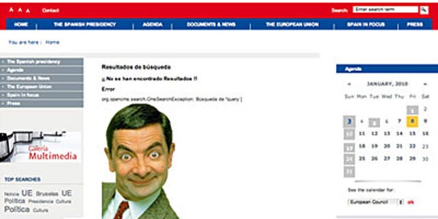 A smiling Mr Bean appeared briefly on Spain's European Union presidency Web site.