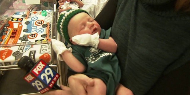 One of the world's newest Eagles fan attended a pep rally at Holy Redeemer Hospital in Pennsylvania.