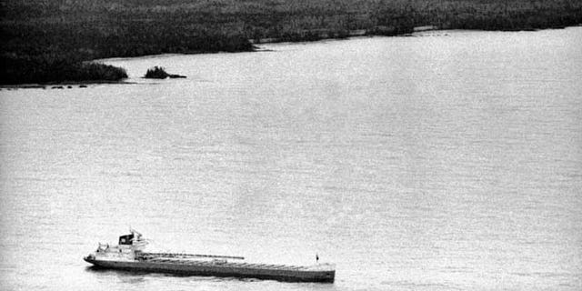 Nov. 11, 1975 file: One of several merchant ships, that aided in the search for the missing freighter Edmund Fitzgerald cruises the area believe to be the last known location of the freighter.