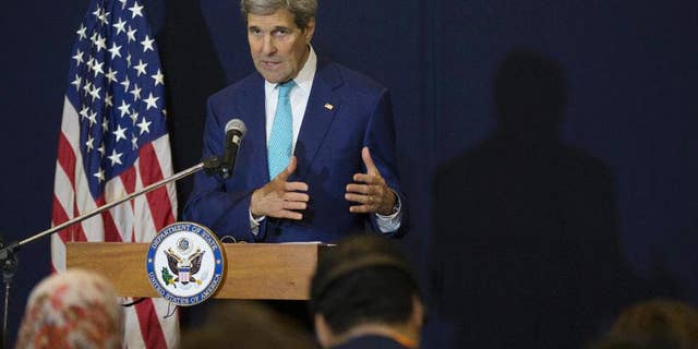 U.S. Secretary of State John Kerry speaks at a news conference in Sharm el-Sheikh in Egypt Saturday, March 14, 2015, after attending the Egypt Economic Development Conference the previous day. Kerry says he hopes Israel elects a government that can address the country’s domestic needs and also "meets the hope for peace." (AP Photo/Brian Snyder, Pool)