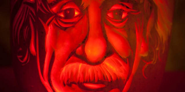 An Albert Einstein pumpkin is pictured at Madame Tussauds in New York, Oct. 22, 2013.