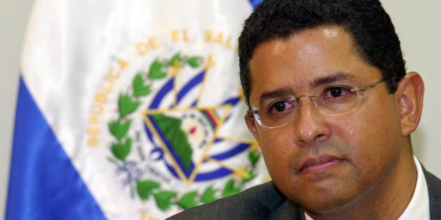 FILE - In this Jan. 13, 2005 file photo, former President of El Salvador Francisco Flores announces his candidacy for Secretary General of the Organization of American States (OAS) at the presidential house in San Salvador, El Salvador. The party of former Salvadoran President Francisco Flores says the 56-year-old has died in a private hospital in the capital after suffering a cerebral hemorrhage. Flores had been in coma since undergoing emergency surgery. (AP Photo/Luis Romero, File)