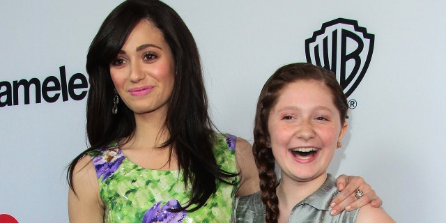 "Shameless" stars Emmy Rossum, left, and Emma Kenney, right, in 2013. Rossum is leaving the show after the ninth season.