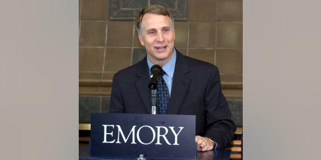 July 30, 2003: In this  file photo, Emory University president James W. Wagner speaks during a press conference at the Emory Conference Center Hotel in Atlanta, Ga.