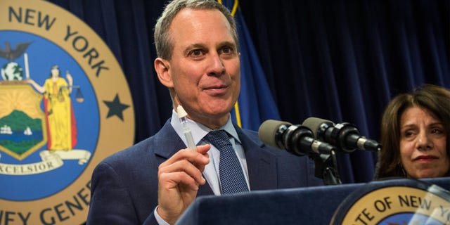 NEW YORK, NY - MAY 27: New York State Attorney General Eric Schneiderman speaks at a press conference about a new community prevention program for heroin overdoses in which New York City police officers will carry kits with Naloxone, an heroin antidote that can reverse the effects of an opioid overdose, on May 27, 2014 in New York City. The New York Police Department is being provided 19,500 kits for officers; the program will begin after officers recieve training. The Naloxone is administered nasally. (Photo by Andrew Burton/Getty Images)