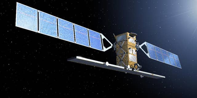 The image, publicly provided by the European Space Agency ESA, shows an artist rendering of a Sentinel satellite. The European Space Agency is launching the first of six satellites that will be part of a new system designed to better monitor climate change, environmental disasters and catastrophes like floods, volcanoes and earthquakes.  (AP Photo/ European Space Agency, ESA) MANDATORY CREDIT