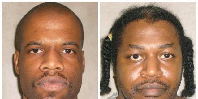 This photo combo of images provided by the Oklahoma Department of Corrections shows Clayton Lockett, left, and Charles Warner. Lockett and Warner, two death-row inmates who want to know the source of drugs that will be used to execute them, have placed Oklahoma’s two highest courts at odds and prompted aggravated members of the Legislature to call for the impeachment of Oklahoma Supreme Court justices. (AP Photo/Oklahoma Department of Corrections)