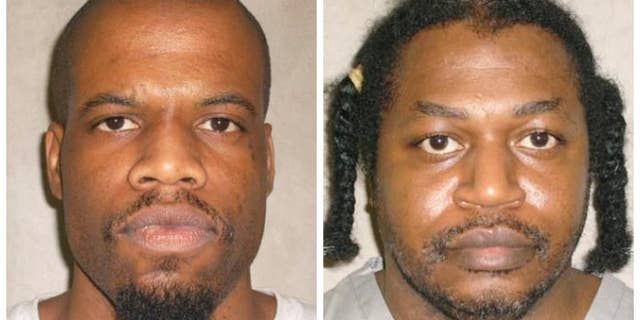 This photo combo of images provided by the Oklahoma Department of Corrections shows Clayton Lockett, left, and Charles Warner. Lockett and Warner, two death-row inmates who want to know the source of drugs that will be used to execute them, have placed Oklahoma’s two highest courts at odds and prompted aggravated members of the Legislature to call for the impeachment of Oklahoma Supreme Court justices. (AP Photo/Oklahoma Department of Corrections)
