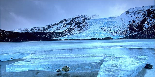 Eyjafjallajokull glacier in Iceland, prior to a volcanic eruption that has forced hundreds of people to leave the area.