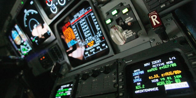 In this Sept. 18, 2008 file photo, navigation controls are seen in the cockpit of a FAA Gulfstream jet at a hangar at Washington's Reagan National Airport.