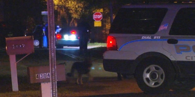 A suspected car thief allegedly tried to drown a police dog and scuffled with an officer before he was shot, cops said.