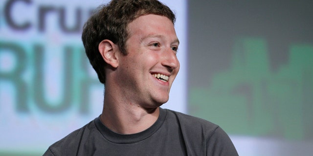 Sept. 11, 2012: Facebook CEO Mark Zuckerberg smiles during a "fireside chat" at a conference organized by technology blog TechCrunch in San Francisco.