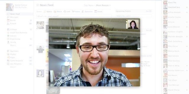 Facebook on Wednesday unveiled face to face video chat, a new feature powered by Internet telephony giant Skype.