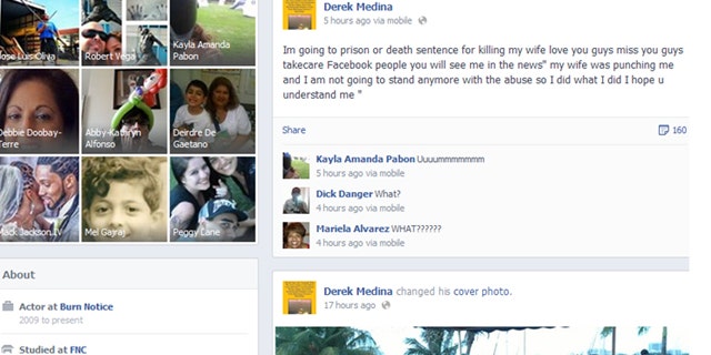 August 8, 2013: Derek Medina allegedly posted on Facebook that he had killed his wife.