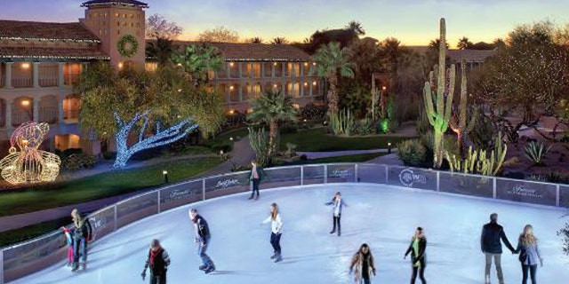 The Desert Ice Skating Rink is just one of many attractions at the Fairmont Scottsdale Princess in Arizona, where the "Christmas at the Princess" festival runs November 21, 2013 - January 5, 2014. The resort also has 1.6 million holiday Lagoon Lights, the Princess Express train and a 4-story musical tree. The festival is open to the public and overnight holiday packages include the Sip, Savor & Skate. For details visit www.scottsdaleprincess.com. (PRNewsFoto/Fairmont Scottsdale Princess)