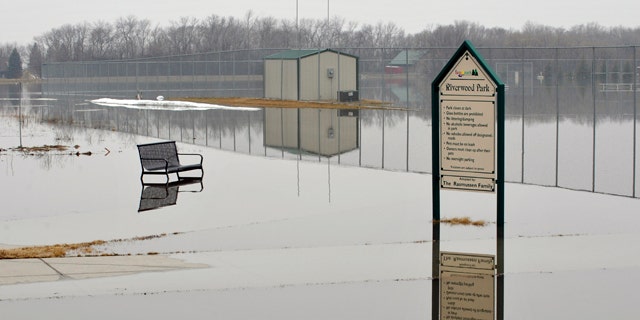 Riverwood Park in Fargo, N.D. remains under water from the floodwaters of the Red River