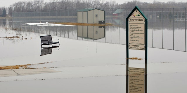 Riverwood Park in Fargo, N.D. remains under water from the floodwaters of the Red River