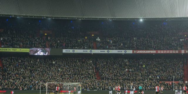 in the 14th minute the match was stopped in hounour of Johan Cruijff during the benefit match between Feyenoord and Sparta Rotterdam on March 24, 2016 at the Kuip stadium in Rotterdam, The Netherlands.(Photo by VI Images via Getty Images)