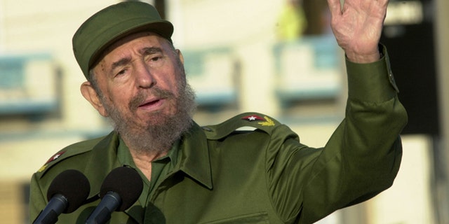 Fidel Castro gives a speech in front of the U.S. Interest Section May 14, 2004 in Havana.