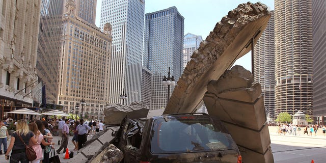 CHICAGO - JULY 16:  A movie prop sits along Wacker Drive during the filming of the movie Transformers 3 in Chicago, Illinois.