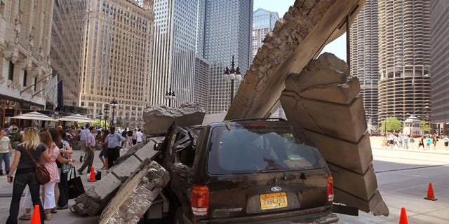 CHICAGO - JULY 16: A movie prop sits along Wacker Drive during the filming of the movie Transformers 3 in Chicago, Illinois.