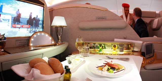 First class seat of Emirates Airbus A380 registration A6-EDP at Munich Airport Franz Joseph Strauss on November 25, 2011 in Munich, Germany. (Photo by Alexander Hassenstein/Getty Images)