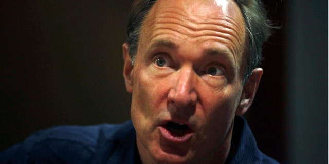 FILE: World Wide Web inventor Tim Berners-Lee addresses the media during the International World Wide Web conference in Hyderabad, India.