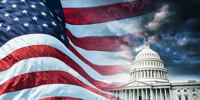 capitol building in washington dc with us flag