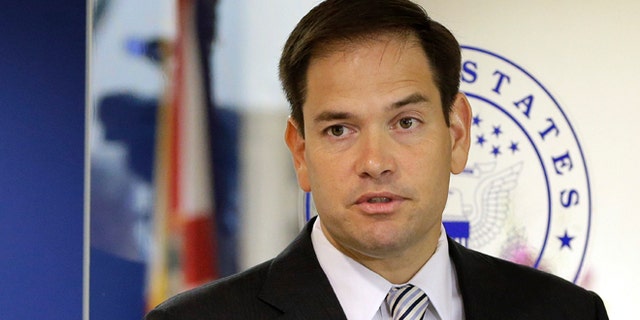 U.S. Sen. Marco Rubio, R-Fla., during news conference, Friday, June 3, 2016, in Doral, Fla.