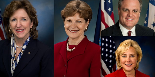 Presente Action is specifically targeting (left to right) Sens. Kay Hagan (N.C.), Jeanne Shaheen (N.H), (top right) Mark Pryor (Ark.), and (lower right) Mary Landrieu (La.), collectively identified by the organization as the "Dirty Four."
