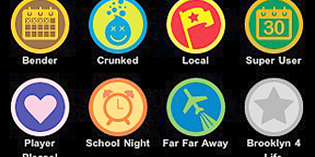 Foursquare users can earn badges such as these ones for visting places or accomplishing events.