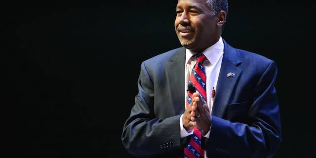 Republican presidential candidate Ben Carson speaks at a presidential forum sponsored by Heritage Action at the Bon Secours Wellness Arena, Friday, Sept. 18, 2015, in Greenville, S.C. (AP Photo/Richard Shiro)