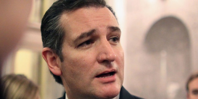 FILE - In this Dec. 13, 2014 file photo, Sen. Ted Cruz, R-Texas talks with reporters on Capitol Hill in Washington. More than a dozen potential Republican candidates are contemplating White House bids in 2016 in whats shaping up as a crowded and diverse field. (AP Photo/Lauren Victoria Burke, File)