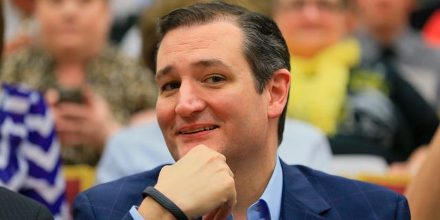 Republican presidential candidate Sen. Ted Cruz, R-Texas, smiles as he sits in the front row as he waits to be introduced before speaking at a town hall event at Morningside College in Sioux City, Iowa, Wednesday, April 1, 2015. (AP Photo/Nati Harnik)