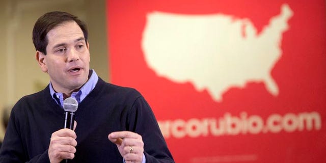 Republican presidential candidate Sen. Marco Rubio, R-Fla., speaks during a campaign event, Sunday, Jan. 24, 2016, in Cedar Rapids, Iowa. (AP Photo/Mary Altaffer)