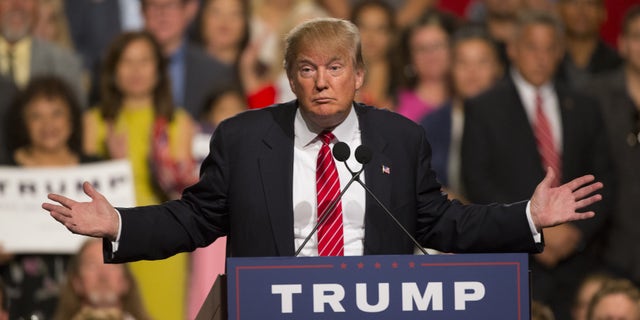Republican presidential candidate Donald Trump speaks during a rally at Phoenix Convention Center Saturday, July 11, 2015. (Cheryl Evans/The Arizona Republic via AP)