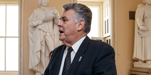 In this Feb. 27, 2015, photo, Rep. Peter King, R-N.Y., stands outside the House chamber holds a procedural votes on a spending bill for the Homeland Security Department at the Capitol in Washington, Friday, Feb. 27, 2015. Democrats didnt get all they wanted in Congress struggle over Homeland Security, but many feel they are winning a broader political war that will haunt Republicans in 2016 and beyond. King said his partys wounds are self-inflicted. "Politically its going to kill us," he said of conservatives demands to link Homeland Security funding with Obamas immigration policy. "Morally, youre equating an immigration order with the lives of American citizens." (AP Photo/J. Scott Applewhite)