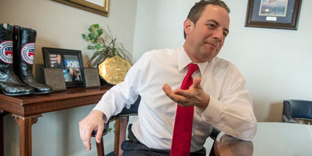 Republican National Committee (RNC) Chairman Reince Priebus answers questions from The Associated Press about Thursday's face-to-face meeting between Donald Trump, the GOP's presumptive presidential nominee, and House Speaker Paul Ryan of Wis., Friday, May 13, 2016, at RNC headquarters on Capitol Hill in Washington. With the GOP both energized and torn over Trump's rise, Trump and Ryan pledged to work together despite their differences, though the speaker stopped short of a full-throated endorsement. (AP Photo/J. Scott Applewhite)