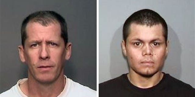 CORRECTS FIRST NAME TO STEVEN-This combination of undated photos from the Megan's Law website shows suspects, Steven Dean Gordon, 45, left, and Franc Cano, 27, who were arrested on Friday, April 11, 2014, on suspicion of killing four women in Orange County, Calif. Anaheim police said detectives in Santa Ana and Anaheim launched a joint investigation after the naked body of Jarrae Nykkole Estepp, 21, was found in the conveyor belt of a recycling plant last month. The probe led detectives to connect the men to her slaying, and the disappearance of three women who frequented a Santa Ana neighborhood known for drug dealing and prostitution. (AP Photo/Megan's Law)