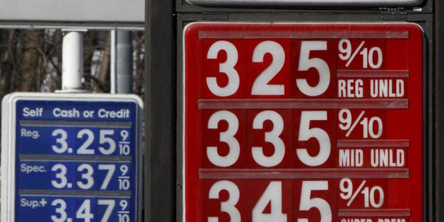 Gas prices are seen on Wednesday, Feb. 23, 2011 in Montpelier, Vt. Gasoline prices jumped 8.2 cents per gallon in the last month, and $1.28 per gallon in the last year. The national average for a gallon of regular on Wednesday added another 2.3 cents at $3.194, according to AAA, Wright Express and Oil Price Information Service. (AP Photo/Toby Talbot)