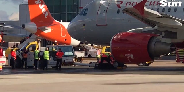 The Rossiya Airlines aircraft injured the worker's leg in the March 28 incident, but Aeroflot, who owns Rossiya, claimed it was due to a "serious infringement of safety regulations" on the worker's part.