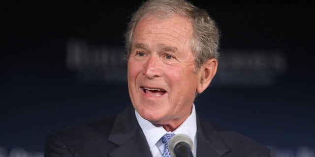 WASHINGTON, DC - JUNE 24: Former U.S. President George W. Bush addresses a summit on "creating employment opportunities for post-9/11 veterans and military families" at the U.S. Chamber of Commerce June 24, 2015 in Washington, DC. Sponsored by the chamber's Hiring Our Heroes program and the George W. Bush Institute's Military Service Initiative, the event also served as a launch for the Veteran Employment Transition (VET) Roadmap, a military transition guide. (Photo by Chip Somodevilla/Getty Images)