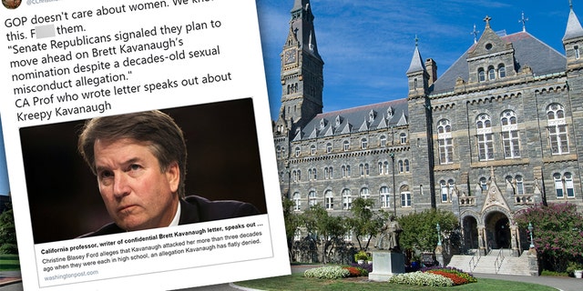 An associate professor at Georgetown University invoked profanity in a Twitter rant targeting Brett Kavanaugh and the Republican Party.