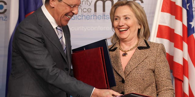 US Secretary of State Hillary Rodham Clinton, shown here Feb. 5, exchanges documents with and Russia's Foreign Minister Sergey Lavrov after finalizing the New START treaty during the Conference on Security Policy in Munich, Germany. Clinton said Feb. 6 the Obama administration has done more for Israel's security than any other U.S. presidency.