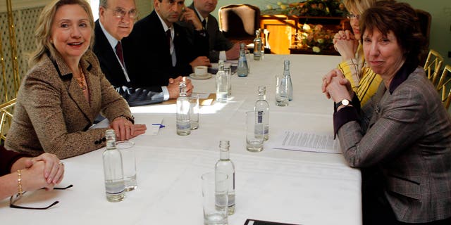 Feb. 5: U.S. Secretary of State Hillary Rodham Clinton, left, meets Catherine Ashton, Euopean Union's Representative for Foreign Affairs, during the Conference on Security Policy in Munich, Germany. (AP)